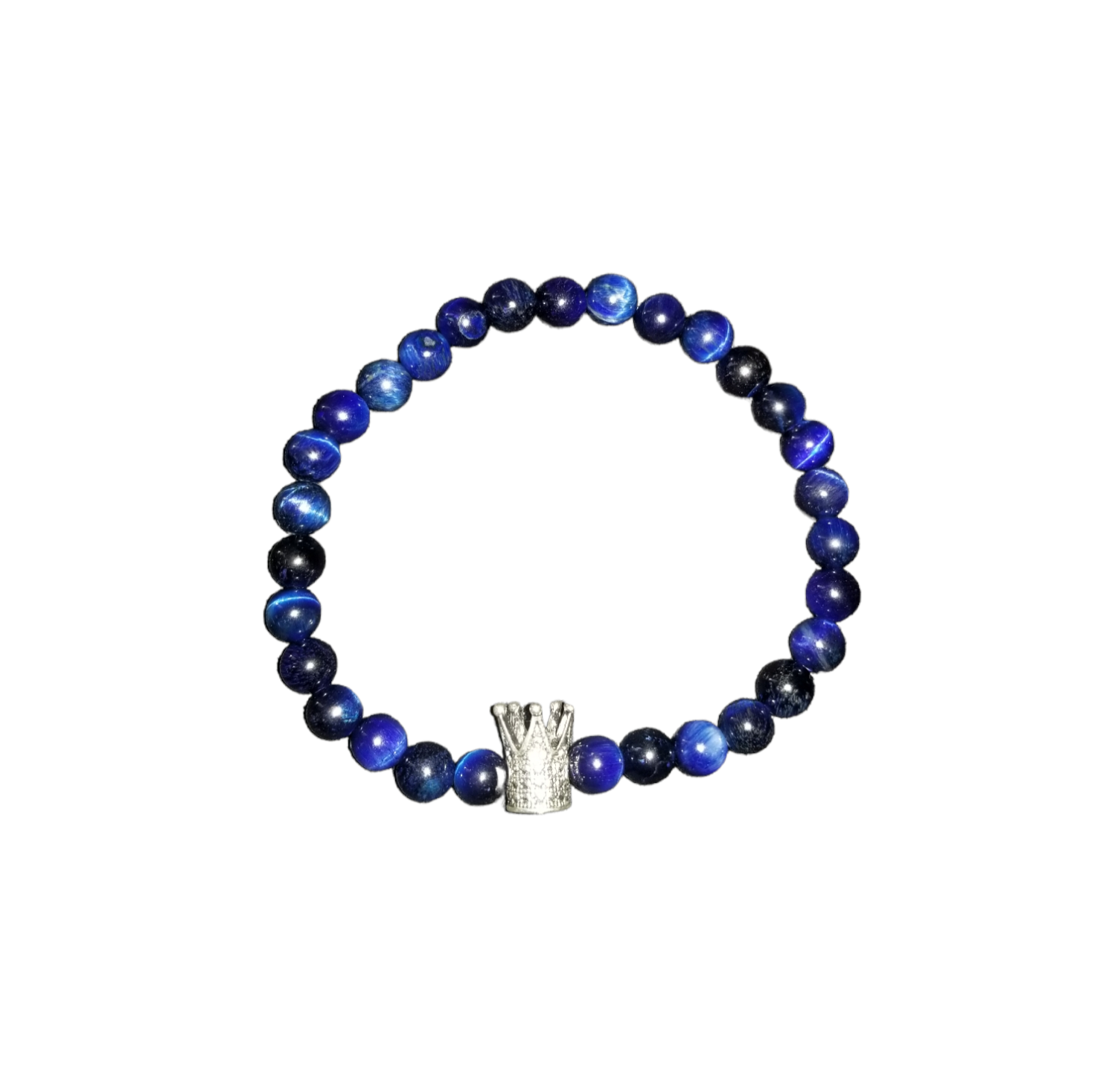 Blue Tiger Eye Chakra Bead Bracelet with Silver Crown - B.Y.U.S. Apparel and More