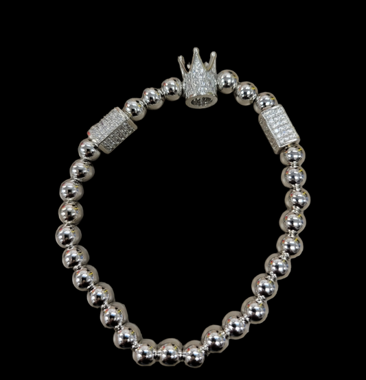 Silver Bead Bracelet with Silver Crown - B.Y.U.S. Apparel and More