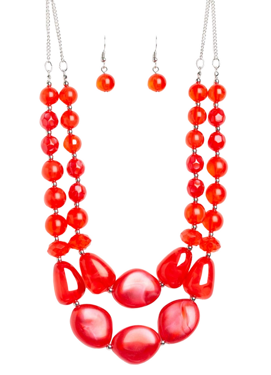 Red Beaded Necklace Set - B.Y.U.S. Apparel and More