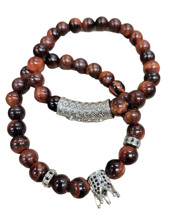 Red Tiger Eye Bead Bracelet with Charm Set - B.Y.U.S. Apparel and More