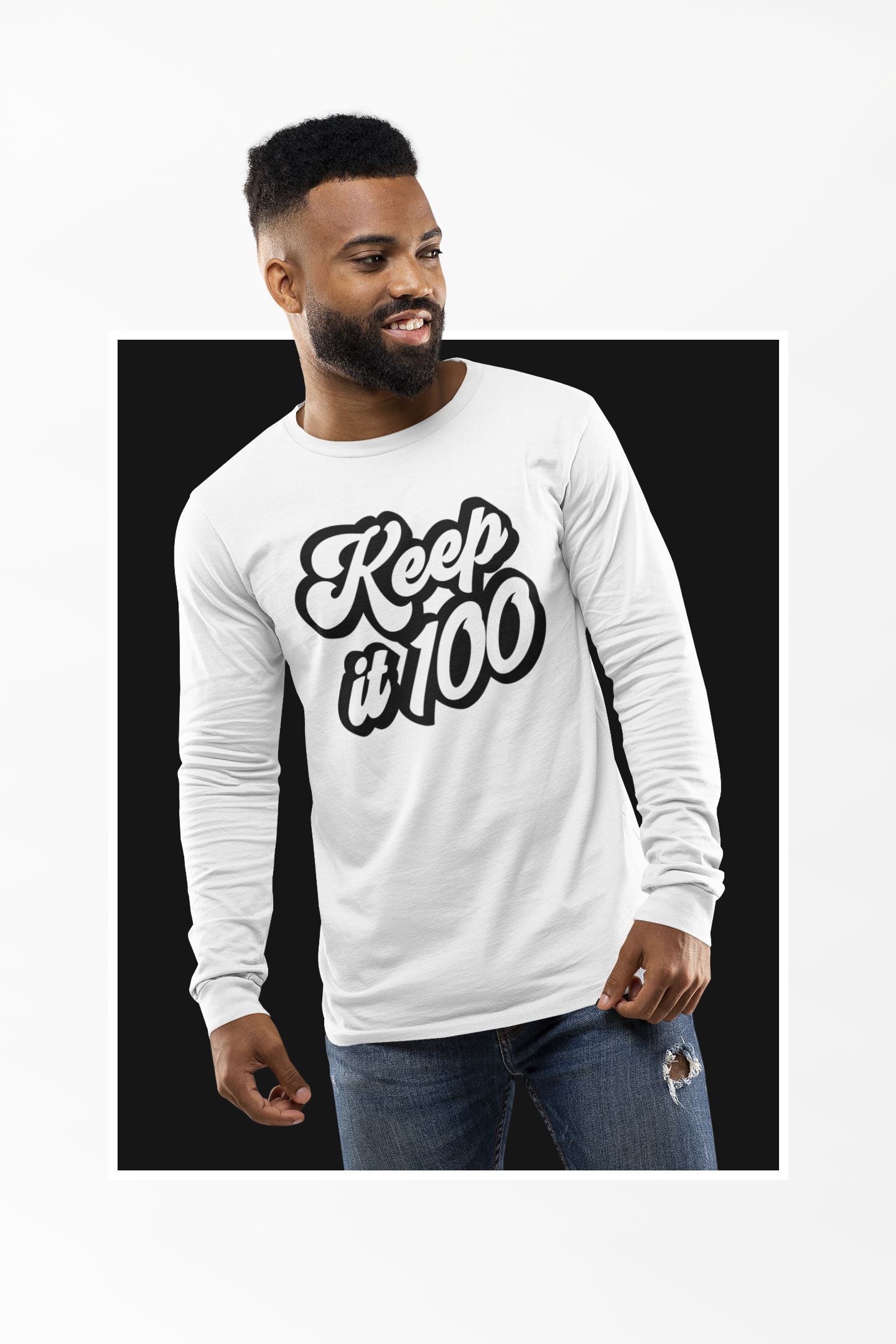 "Keep It 100" Long Sleeve T-Shirt - B.Y.U.S. Apparel and More