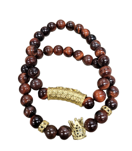 Red Tiger Eye Bead Bracelet w/Charm Set - B.Y.U.S. Apparel and More